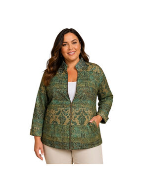 Coldwater Creek Tapestry Jacket Women’s 2X Green Gold Paisley Zip Front Plus Siz